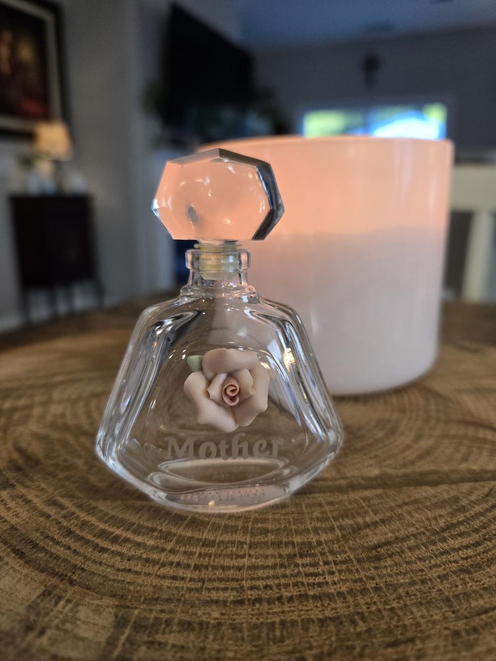Vintage Crystal Perfume Keepsake Bottle - Mother Engraving